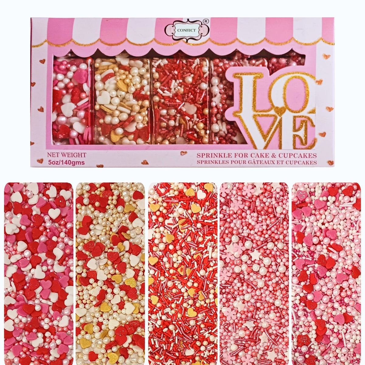 Confect Valentine Sprinkles | 08 Edible Decoration for Baking & Dessert | Grocsy