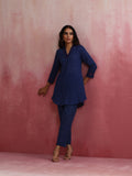trueBrowns Dark Blue Cotton Dobby Kurta Co-ord set | Grocsy