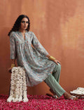 trueBrowns Green Print Flared Kurta Co-ord Set | Grocsy