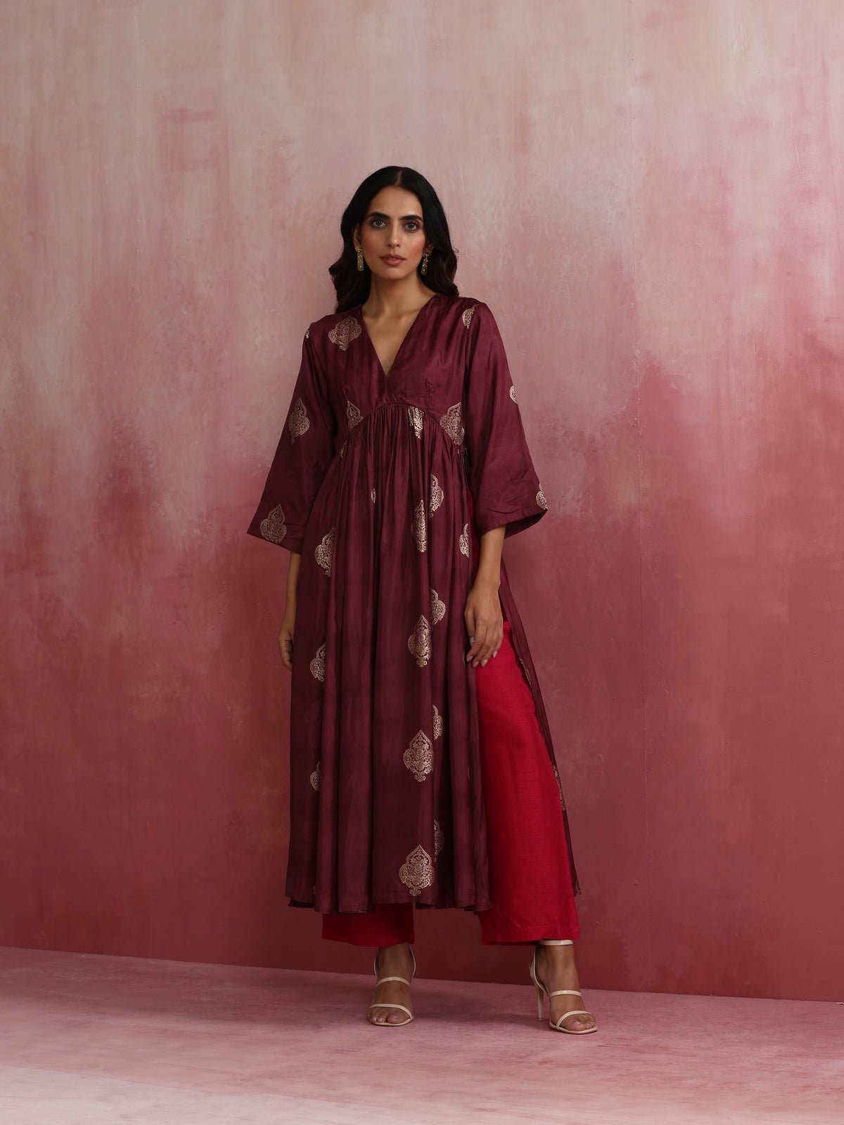 trueBrowns Purple Viscose Silk Kurta Set | Grocsy