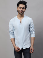 Even Apparels Blue Pure Cotton Open Neck Kurta | Grocsy