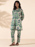 trueBrowns Green Cotton Ikat Relaxed Co-ord Set | Grocsy