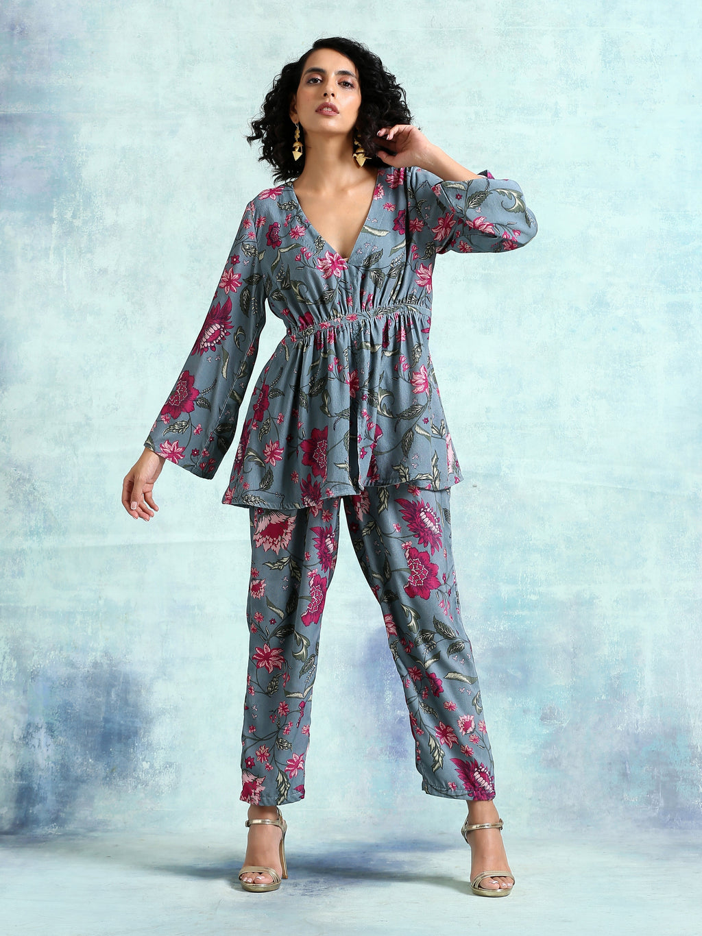 trueBrowns Grey Printed Velvet Co-Ord Set | Grocsy