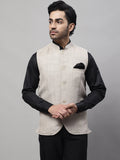 Even Apparels Men's Beige Nehru Jacket With Welt Pockets | Grocsy