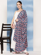 InWeave Women's White Strappy Set With Navy Pink Lotus Cr Dupatta | Grocsy