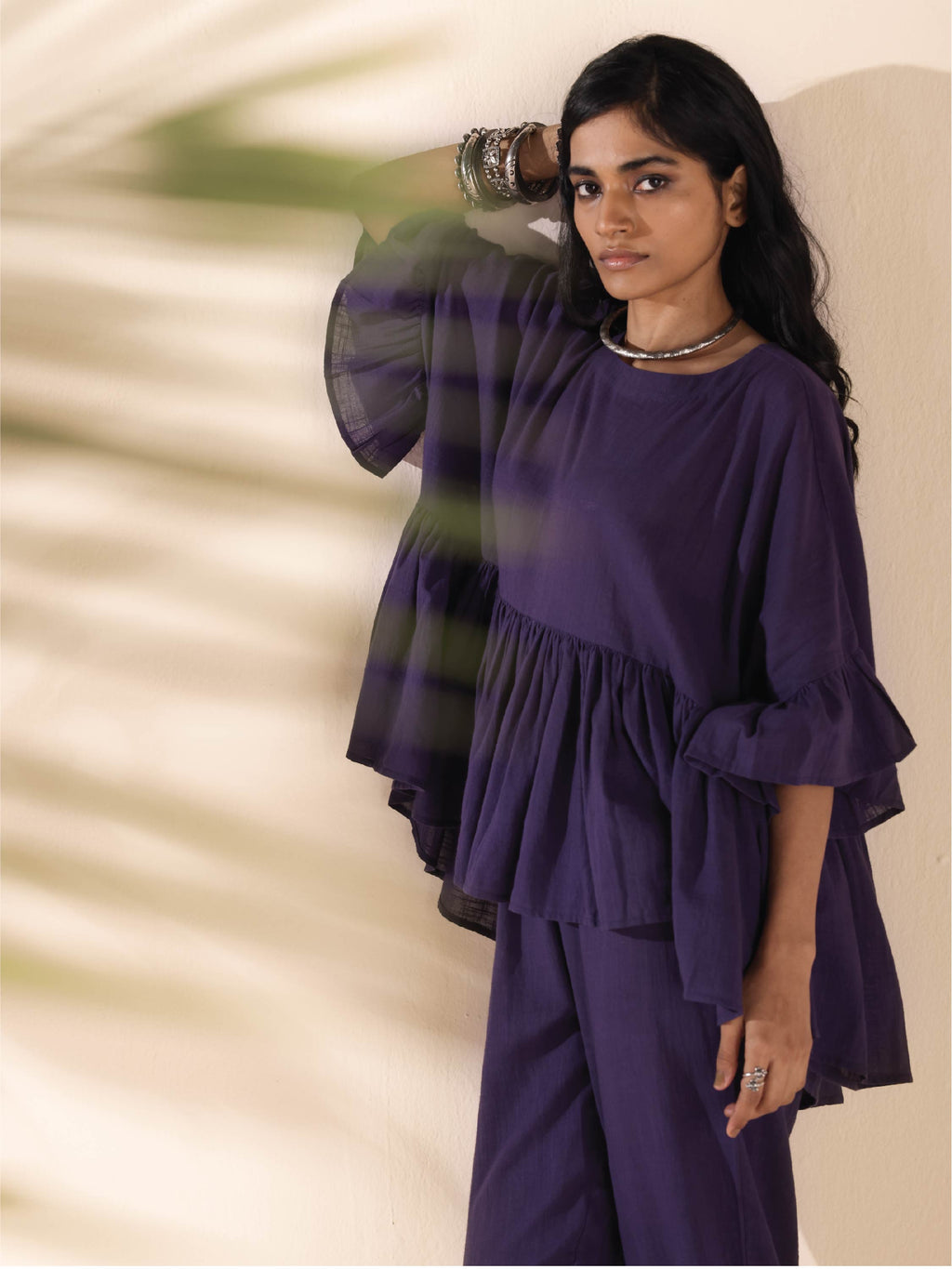 trueBrowns Purple Cotton Flared Co-ord Set | Grocsy