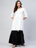 InWeave Women's Cream Short Anarkali Kurta | Grocsy