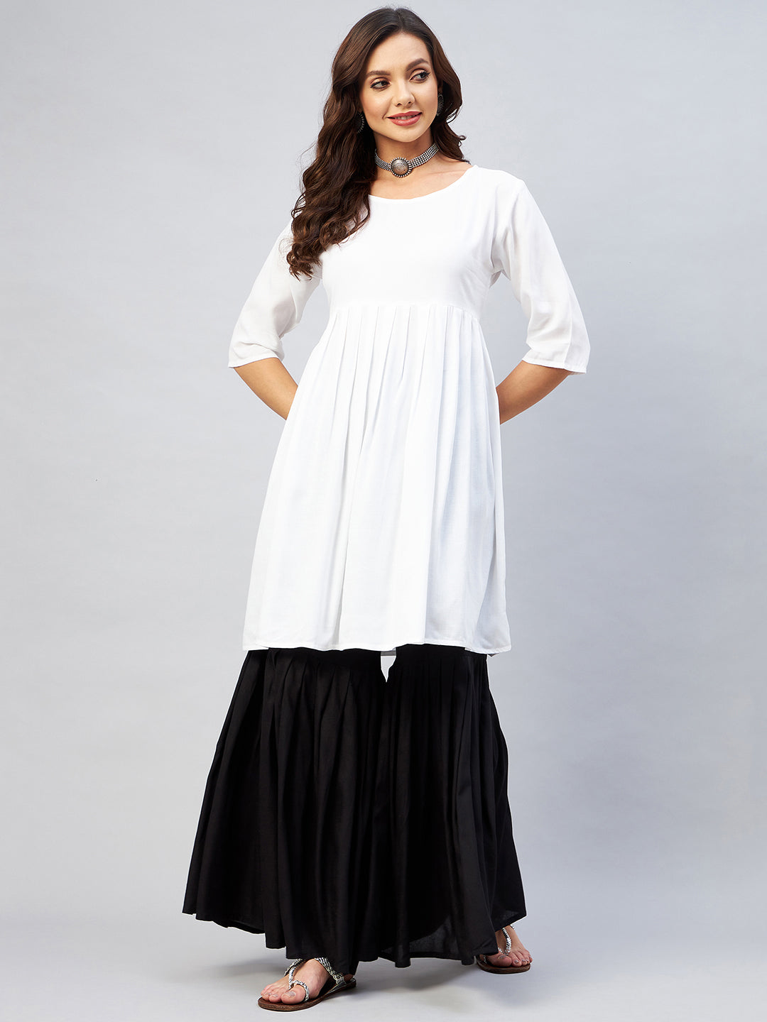 InWeave Women's Cream Short Anarkali Kurta | Grocsy