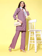 InWeave Women's Mauve Coord Set With White Butterfly Scarf | Grocsy