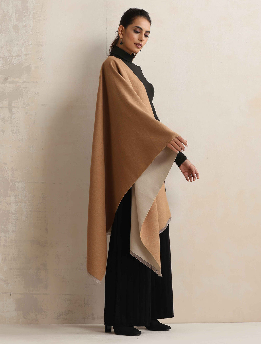 trueBrowns Brown Reversible Solid Woollen Stole | Grocsy