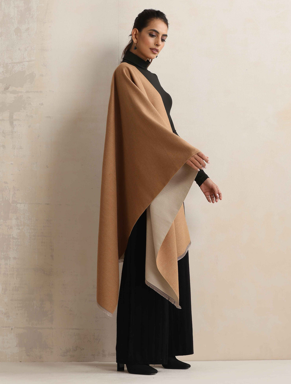 trueBrowns Brown Reversible Solid Woollen Stole | Grocsy
