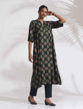 trueBrowns Green Foil Print Cotton Kurta Set | Grocsy
