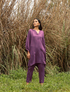 trueBrowns Purple Viscose Dobby Relaxed Co-ord Set | Grocsy