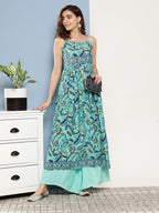 InWeave Women's Camelia Blue Pastel Print Strappy Kurta Set | Grocsy