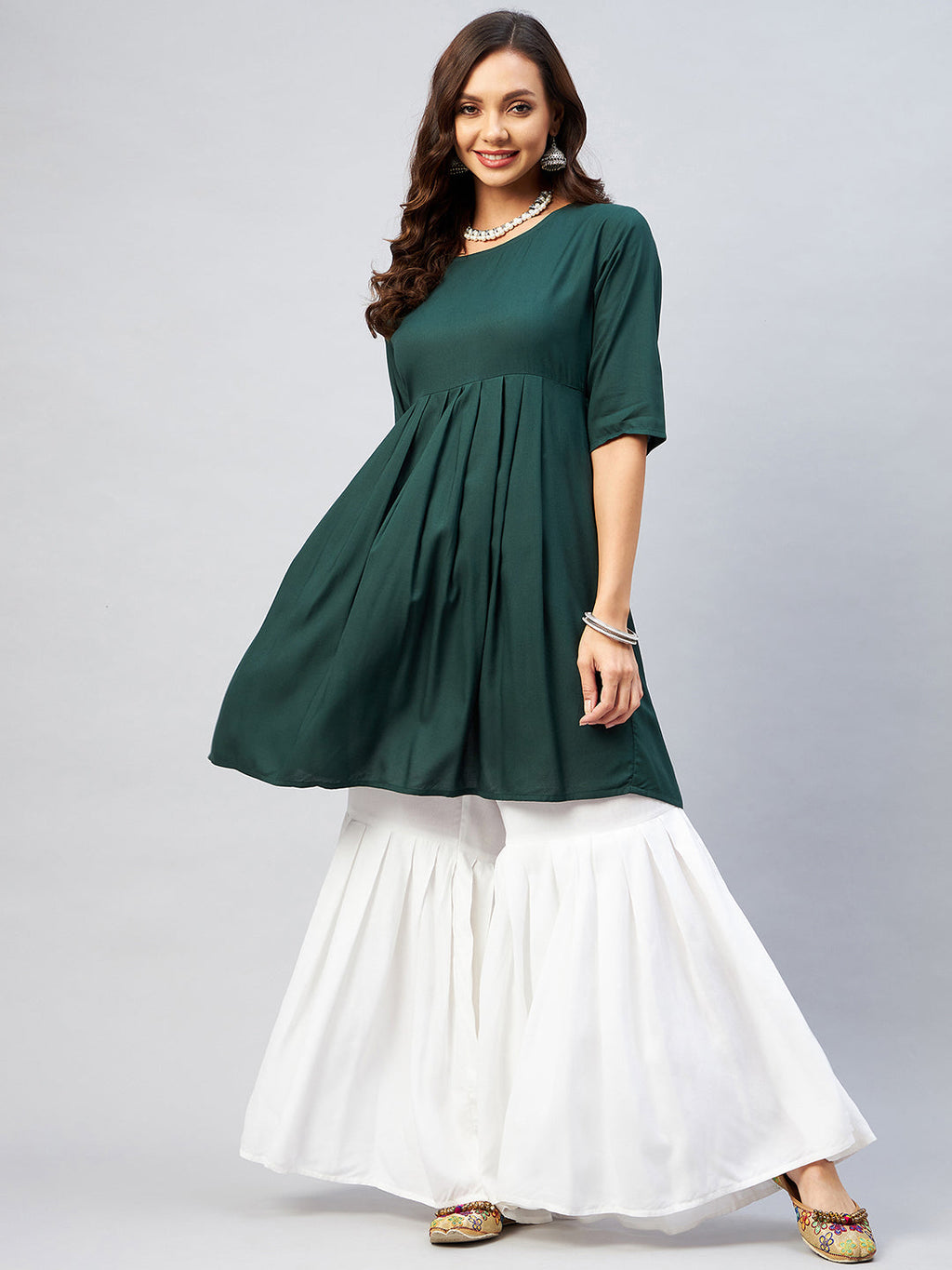 InWeave Women's Dark Green Short Anarkali Kurta | Grocsy