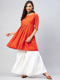 InWeave Women's Orange Short Anarkali Kurta | Grocsy