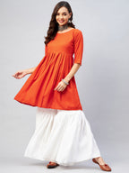 InWeave Women's Orange Short Anarkali Kurta | Grocsy