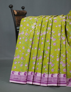 Block Print Apple Green Coloured Mulmul Cotton Saree By Gayathri Reddy Designer Studio | Grocsy