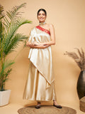 InWeave Women's Beige Red Brocade Oneshoulder Top Satin W Palazzo Set | Grocsy