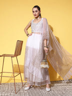 Ahalyaa White & Gold-Toned Printed Ready to Wear Lehenga & Blouse With Dupatta | Grocsy