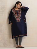 trueBrowns Blue Kashmiri Embroidered Woollen Phiran Kurta | Grocsy