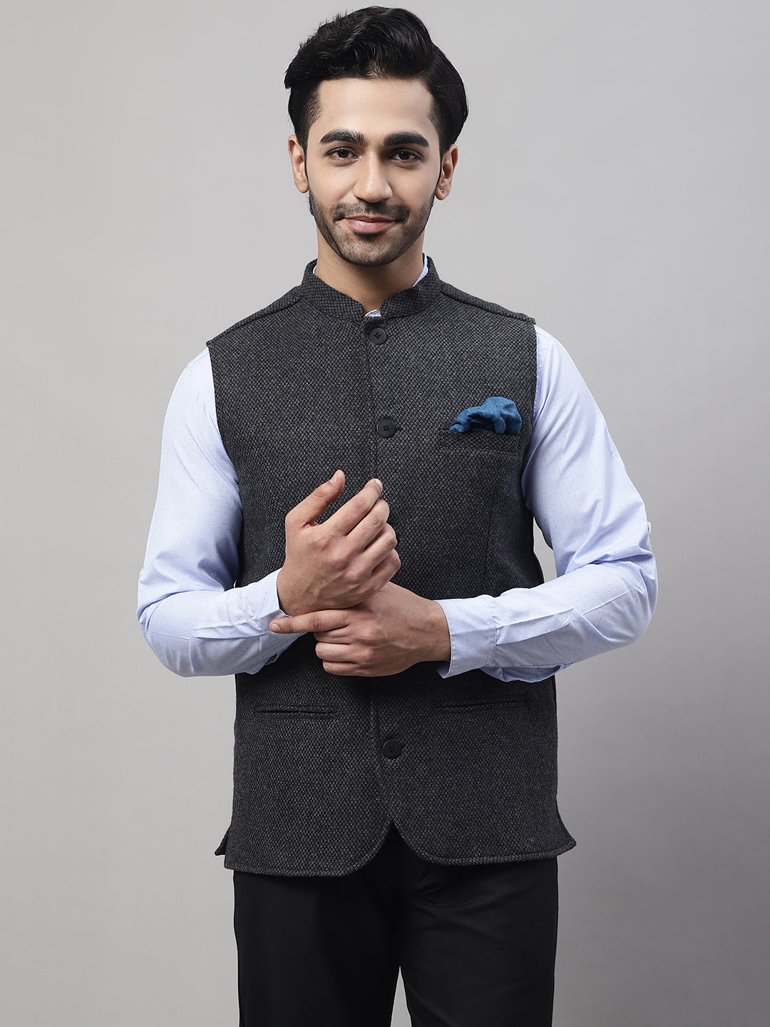 Even Apparels Men's Grey Pure Wool Nehru Jacket | Grocsy