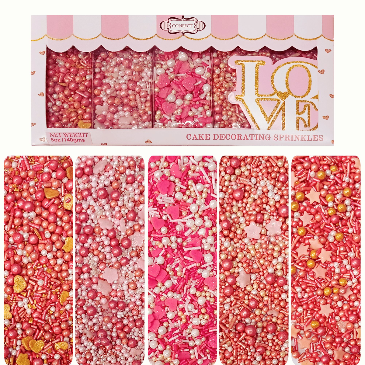Confect Valentine Sprinkles | 13 Edible Decoration for Baking & Dessert | Grocsy