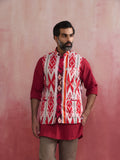 trueBrowns Men's Maroon Ikat Print Cotton Reversible Nehru Jacket | Grocsy