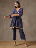trueBrowns Blue Bandhani Printed Silk Co-Ord Set | Grocsy