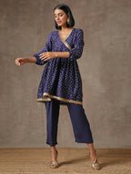 trueBrowns Blue Bandhani Printed Silk Co-Ord Set | Grocsy