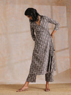 trueBrowns Clay Dabu Geometric Print Cotton Angrakha Kurta Pant Set | Grocsy