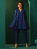 trueBrowns Blue Silk Flared Co-ord Set | Grocsy