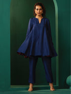 trueBrowns Blue Silk Flared Co-ord Set | Grocsy