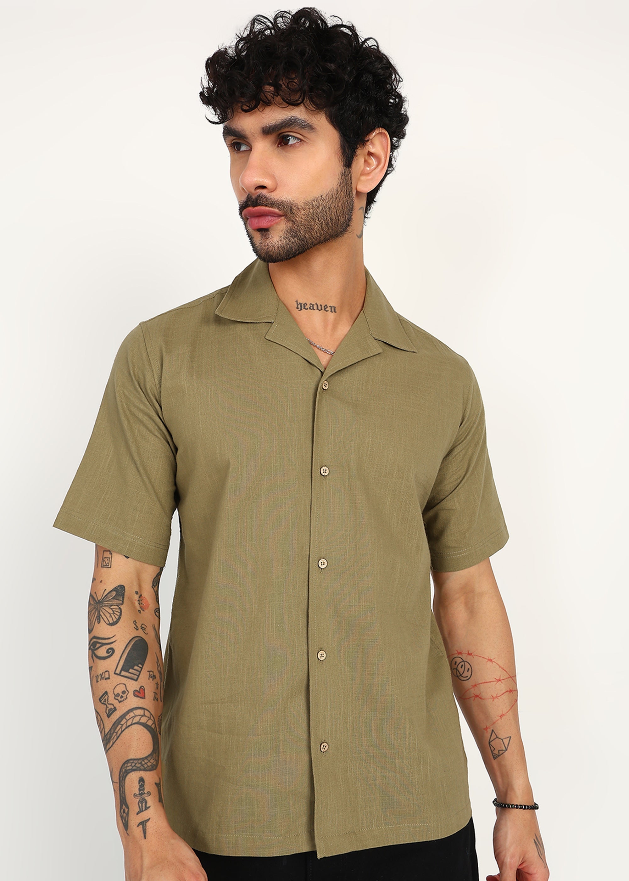 Fabmade Olive Breeze Linen Shirt | Grocsy