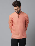 Even Apparels Orange Pure Cotton Kurta With Band Collar | Grocsy