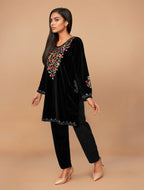 trueBrowns Black Velvet Embroidered Co-ord Set | Grocsy