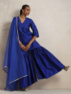 trueBrowns Electric Blue Sharara Dupatta Set | Grocsy