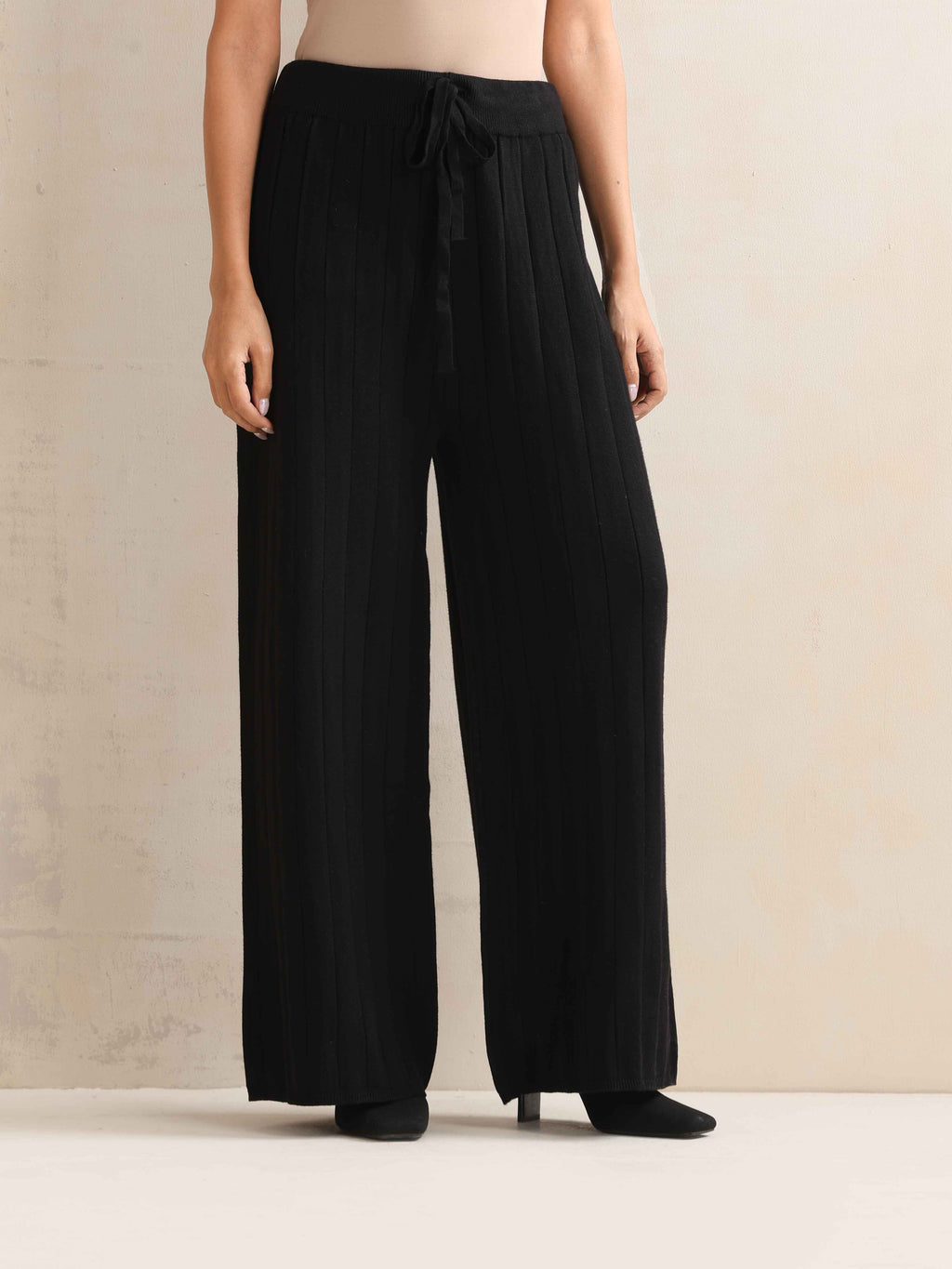 trueBrowns Black Woollen Flared Pants | Grocsy