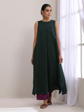 trueBrowns Dark Green Dobby Sleeveless Kurta Pant Set | Grocsy