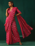 trueBrowns Rani Pink Cotton Silver Lurex Striped Ready to Wear Saree | Grocsy