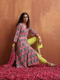 trueBrowns Pink Print High Slit Kurta Set | Grocsy