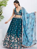 House of Panchhi Olive Pure Georgette Sequins And Thread Embroidery Lehenga Choli & Dupatta | Grocsy
