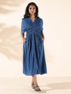trueBrowns Blue Cotton Dobby Dress | Grocsy