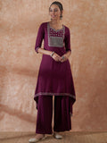 InWeave Women's Burgundy Emb Assymetrical Kurta Pant Set | Grocsy