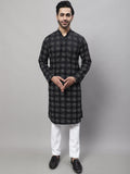 Even Apparels Black Pure Cotton Kurta With Band Collar | Grocsy