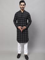 Even Apparels Black Pure Cotton Kurta With Band Collar | Grocsy