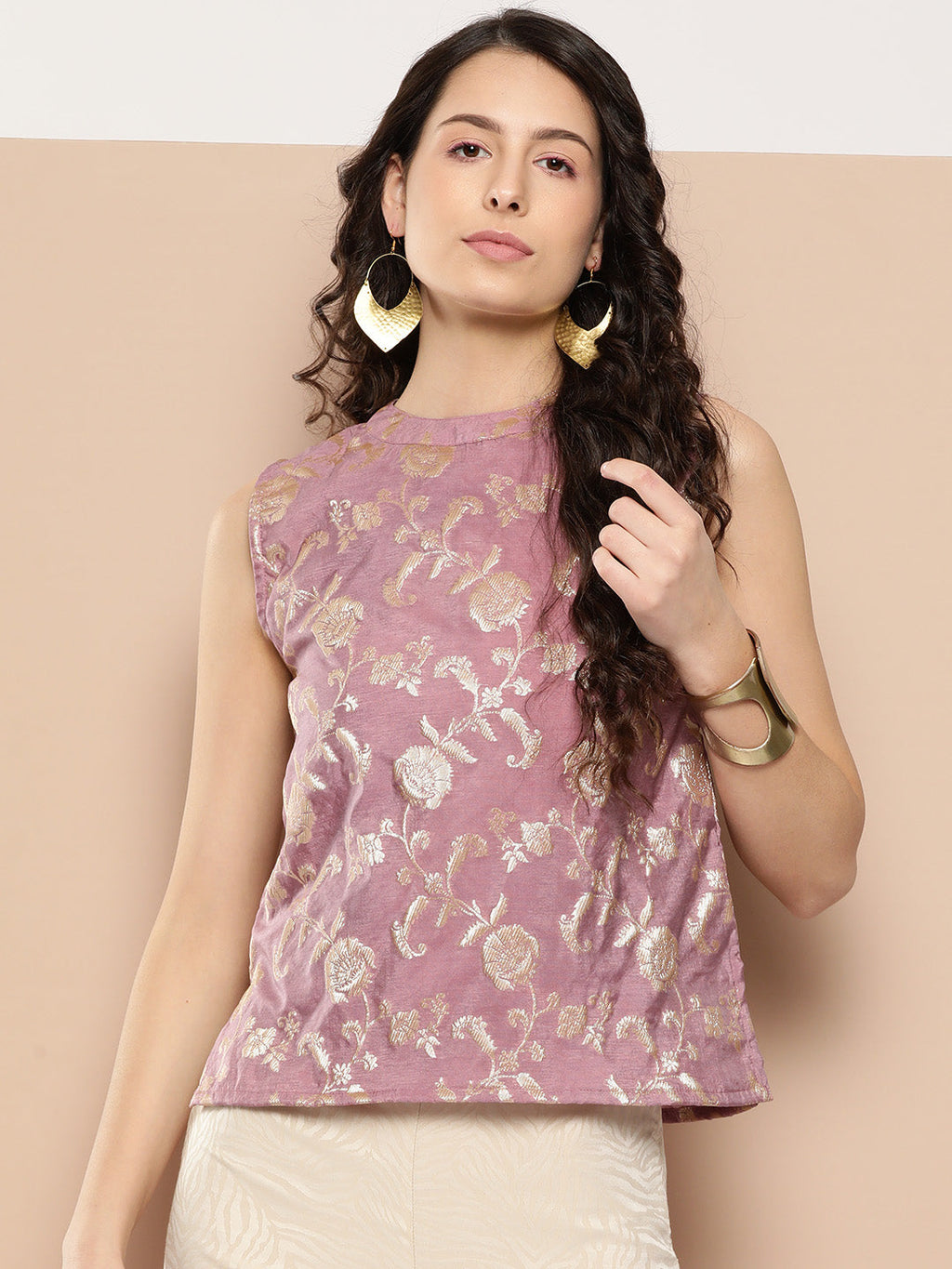 InWeave Women's Mauve Brocade Halter Top | Grocsy