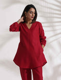 trueBrowns Maroon Slub Co-ord Set | Grocsy
