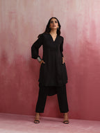 trueBrowns Black V Neck Kurta Co-ord Set | Grocsy
