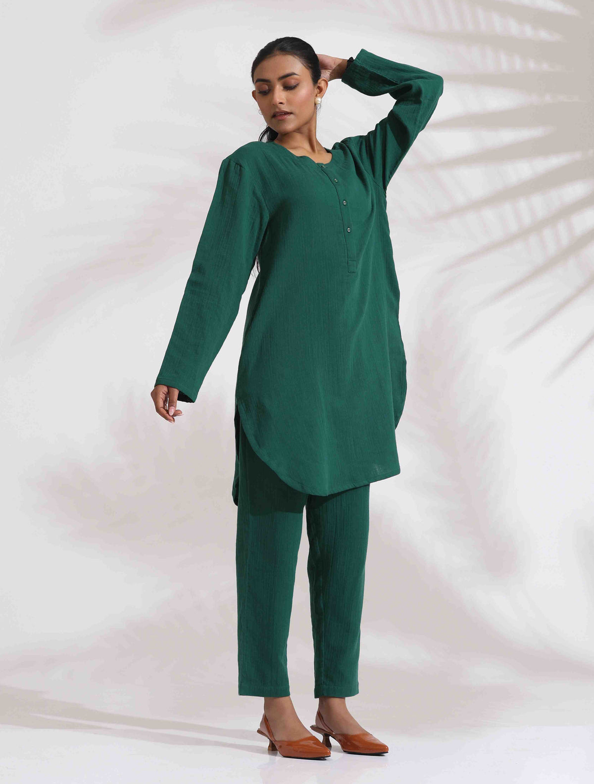trueBrowns Green Cotton Kurta Co-ord Set | Grocsy